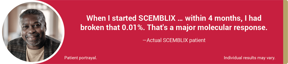 When I started SCEMBLIX… within 4 months, I had broken that 0.01%. That’s a major molecular response.